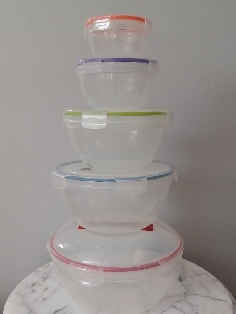 Foodnetwork Airtight Clear Plastic Food Storage Set Of 5 with Colored Lids